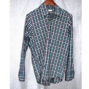 Steven Alan Men’s Long Sleeve Plaid Button-Down Shirt Navy Green Yellow Medium